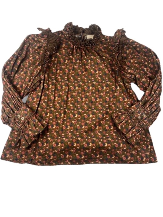 Bytimo Tops - ByTimo Women’s Floral Ruffle Long Sleeve Blouse Brown 100% Cotton Size Medium